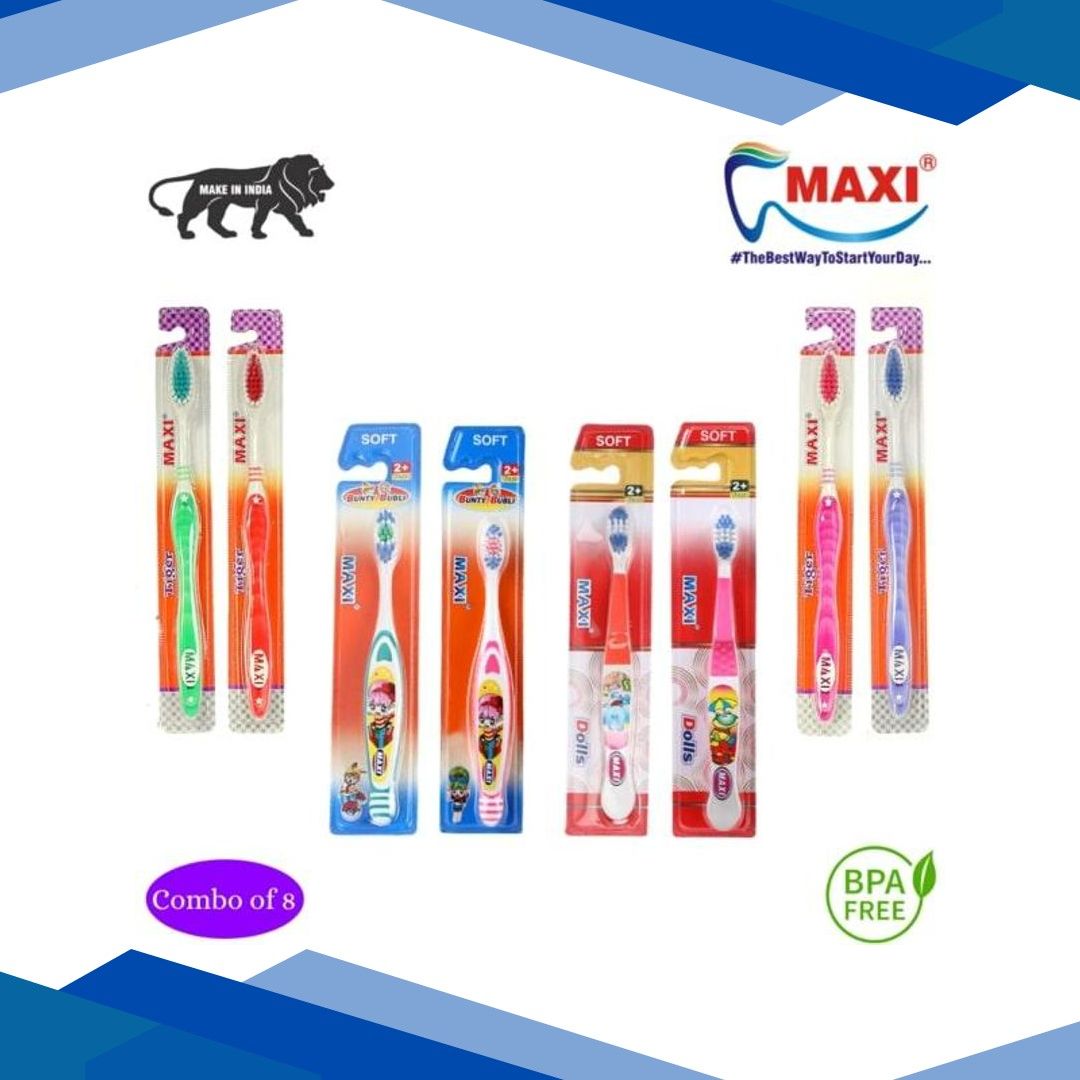 MAXI Oral Care Hygiene Family Combo Pack – Soft (Tiger 4’s + Dolls Junior 2’s + Bunty Bubli Junior 2’s)