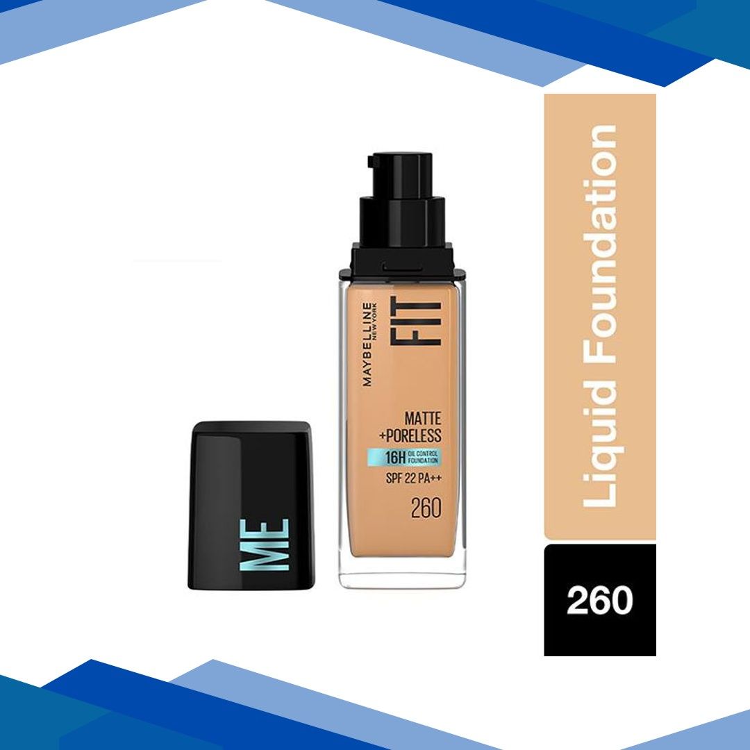 Maybelline New York Fit Me Matte+Poreless Foundation, Shade 260 – Natural Matte Finish, 16H Oil Control 104 gm