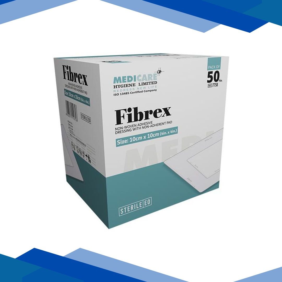 Medica Fibrex Non Woven Adhesive Dressing With Non Adherent Pad 10 cm x 10 cm 1’s