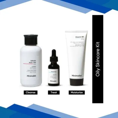Minimalist Oily Skincare Kit with Salicylic + LHA 02% Cleanser, Niacinamide 10% Serum and Vitamin B5 10% moisturizer 180 gm