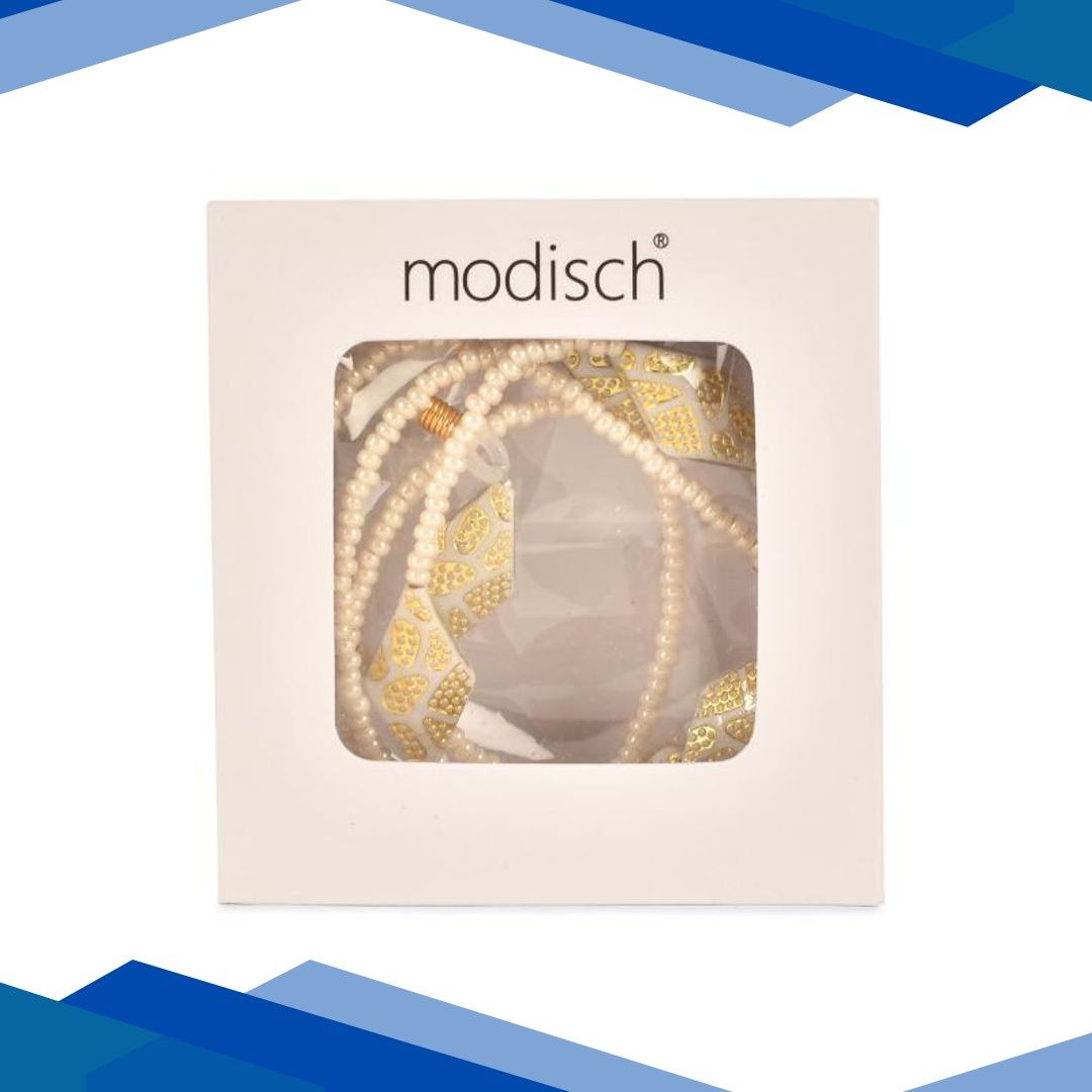 Modisch Off White Beads And White Diamond Shape Stone With Golden Print Sunglasses Chain (JC-15Owd) 1’s