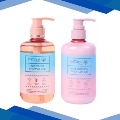 Natural Vibes Activated Shower Gel + Natural Vibes Moisturising Body Lotion 600 ml