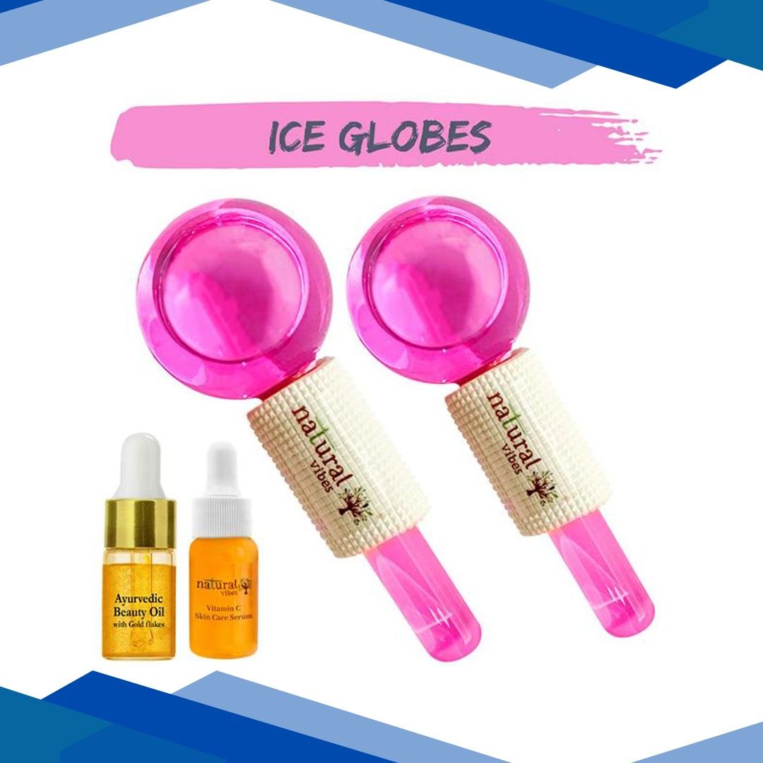 Natural Vibes Ice Globes Facial Tool with Free Gold Beauty Elixir Oil & Vitamin V Serum