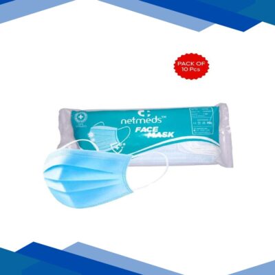 Netmeds 3 Ply Face Mask with Nose Pin 10’s