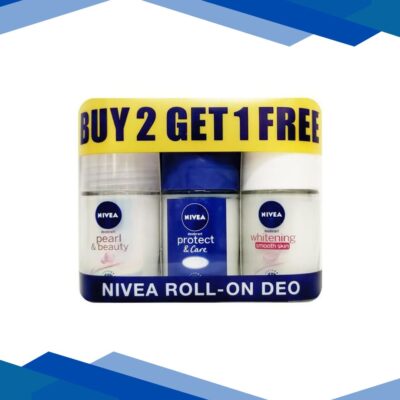 Nivea Roll-On Deodorant Buy 2 Get 1 Free Combo Pack – Pearl Beauty + Protect & Care + Whitening Smooth Skin (Pack of 3 x 25 ml)