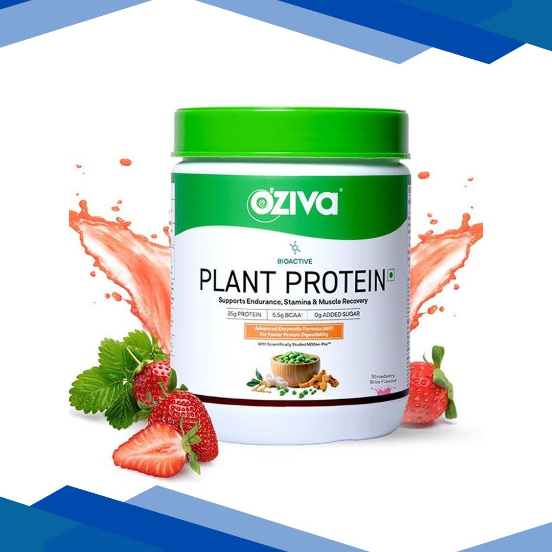 Oziva Bioactive Plant Protein (25G Vegan Protein) For Endurance & Muscle Recovery Plant-Based Protein (500G, Strawberry) 1’s