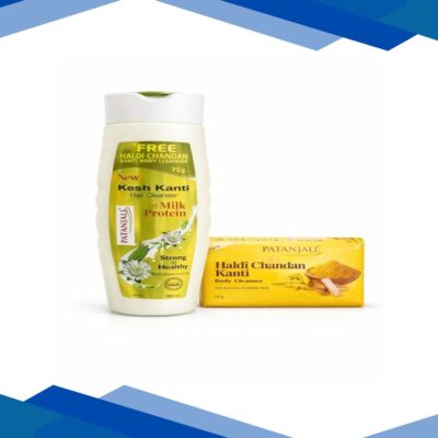 Patanjali Kesh Kanti Hair Cleanser – Milk Protein 180 ml FREE Haldi Chandan Kanti Body Cleanser Soap 75 g