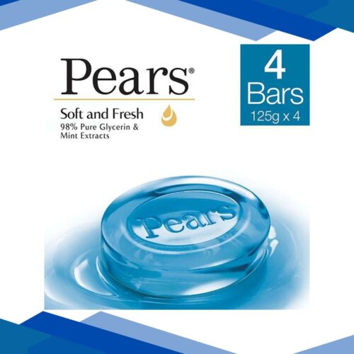 Pears Soft & Fresh Bathing Bar with 98% Pure Glycerine & Mint Extracts Look Young Stay Young 125gm Each 4’s