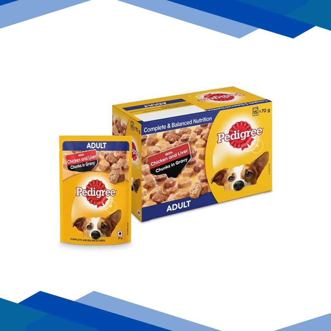 Pedigree Adult Chicken & Liver Chunks in Gravy (Pack of 70gm x 15) 1050 gm