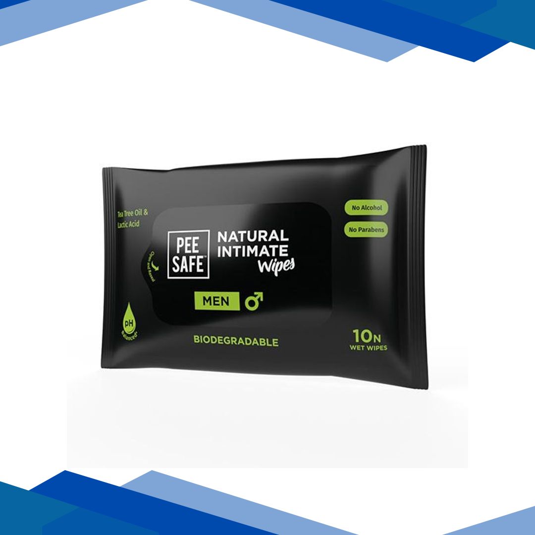 Pee Safe Biodegradable Natural Intimate Wet Wipes with Tea Tree Oil and Lactic Acid for Men 10’s