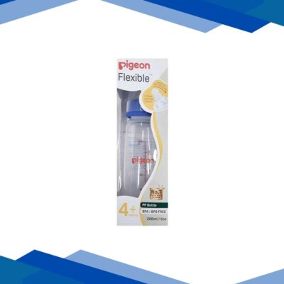 Pigeon Flexible PP Feeding Bottle with Round Base Nipple (M) – Blue 200 ml