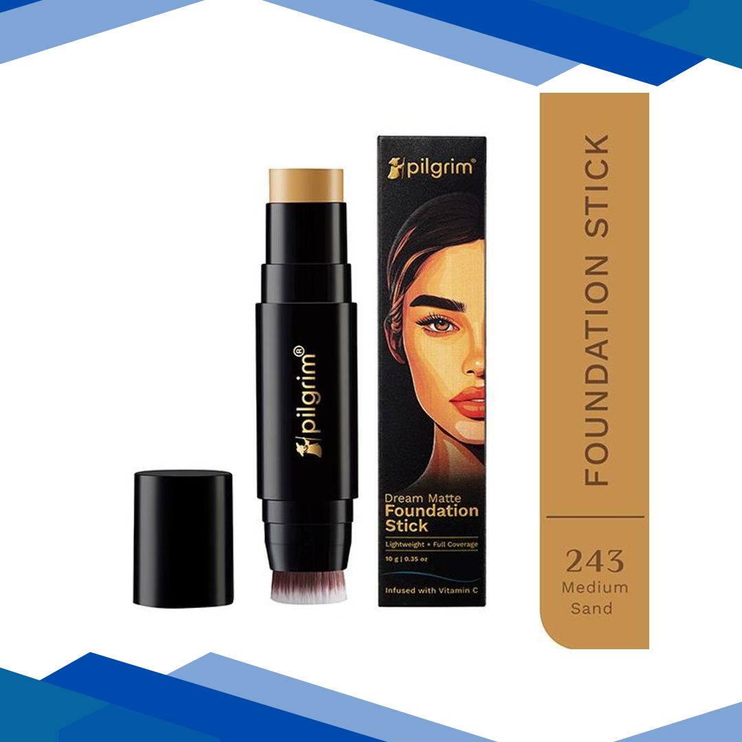 Pilgrim Medium Sand Foundation Stick, Dream Matte, Lightweight, Full Coverage with Vitamin C 10 gm