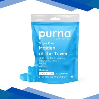 Purna Gummies Sugar Free Biotin Blueberry Flavour Gummy for Hair, Nails and Skin, 1 Daily 30’s