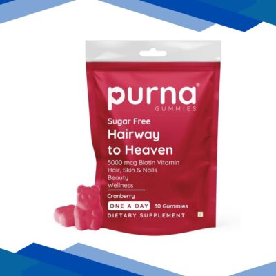 Purna Gummies Sugar Free Biotin Cranberry Flavour Gummy for Hair, Nails and Skin, 1 Daily 30’s