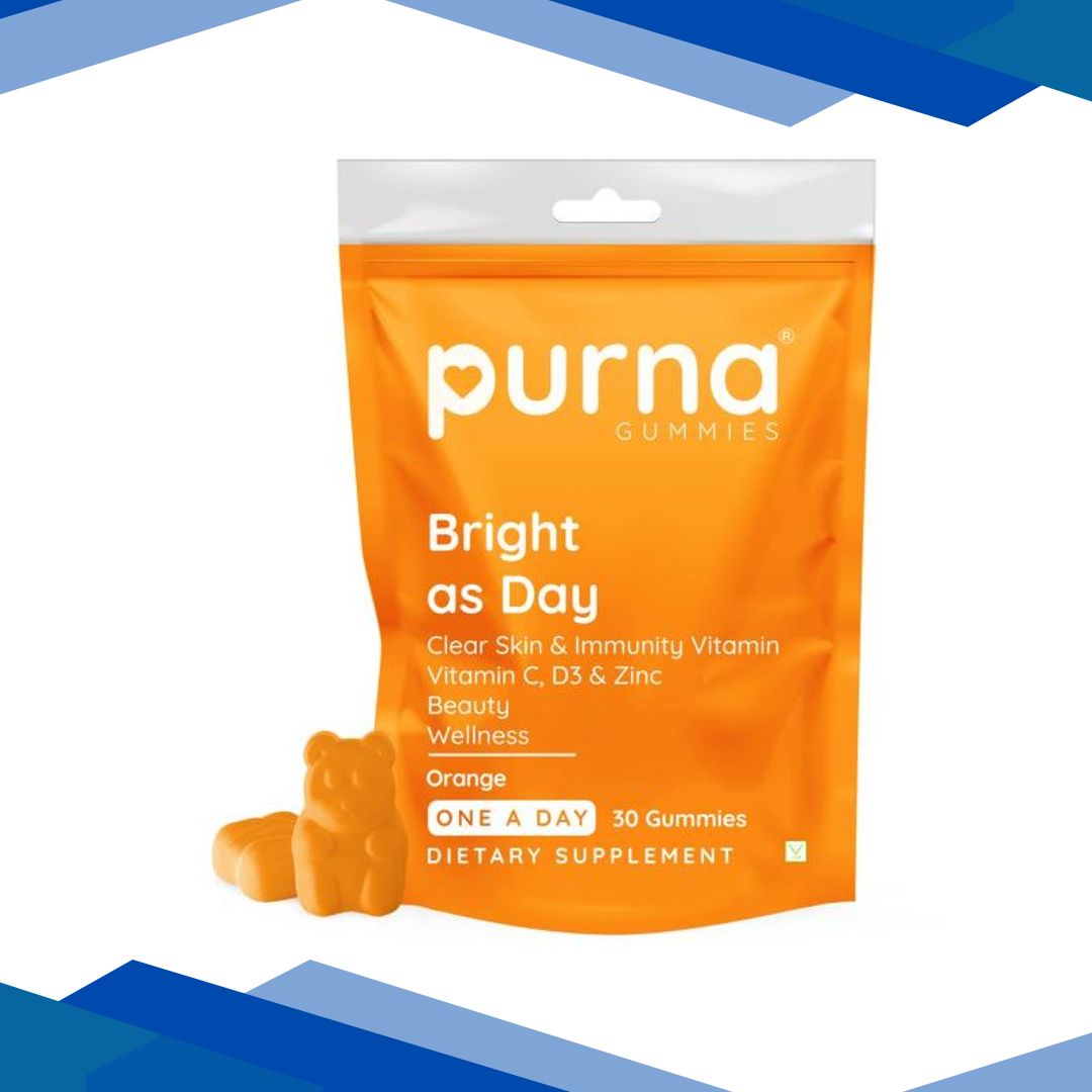 Purna Gummies Vitamin C Orange and Zinc for Adults and Kids, Immunity Boost, Skincare 30’s