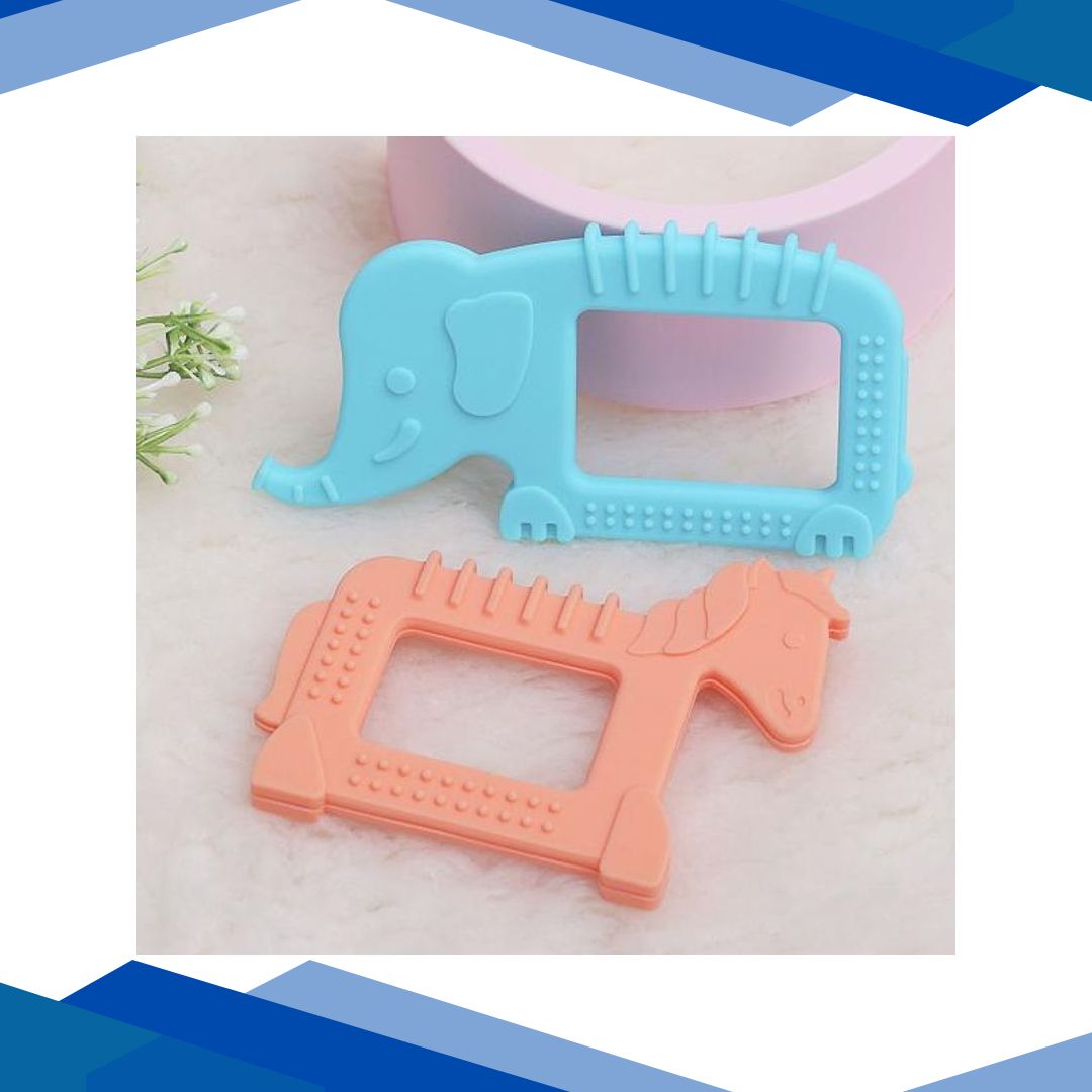 R for Rabbit Tiny Bites Safari Silicone Teether -Blue, Orange (Pack of 2) 1’s