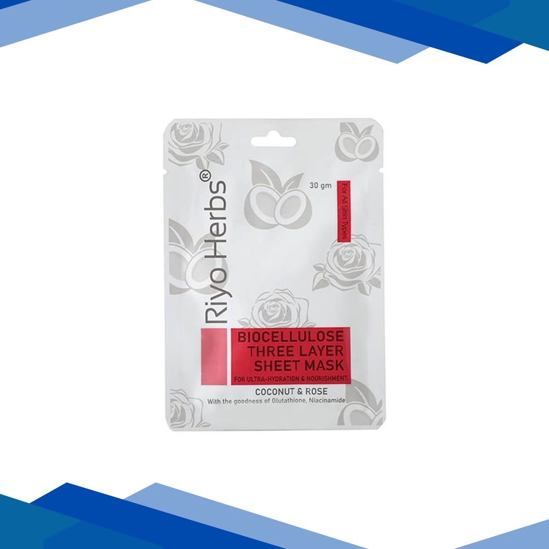 Riyo Herbs Bio Cellulose Three Layer Sheet Mask – Coconut & Rose 30 gm