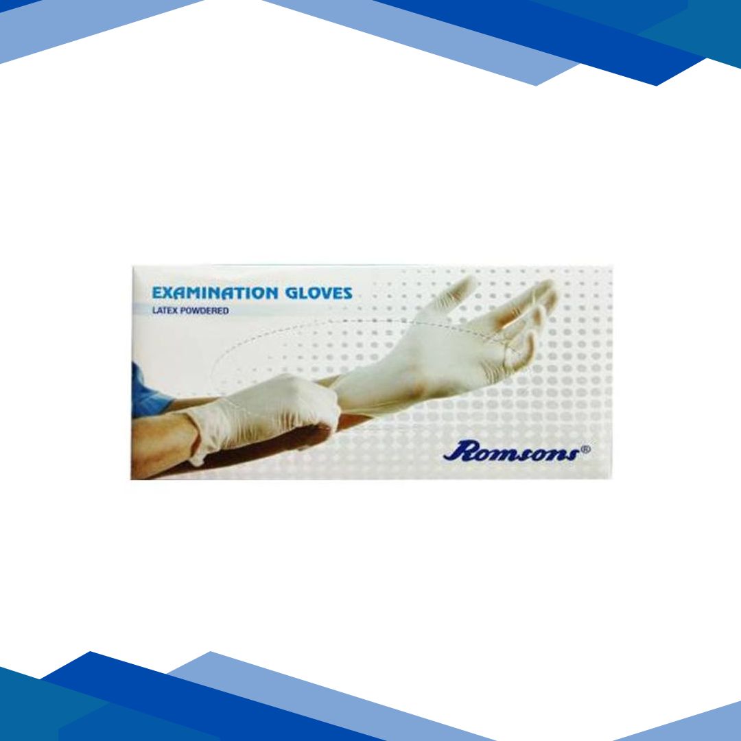 Romsons Latex Powdered Examination Gloves (M) 100’s
