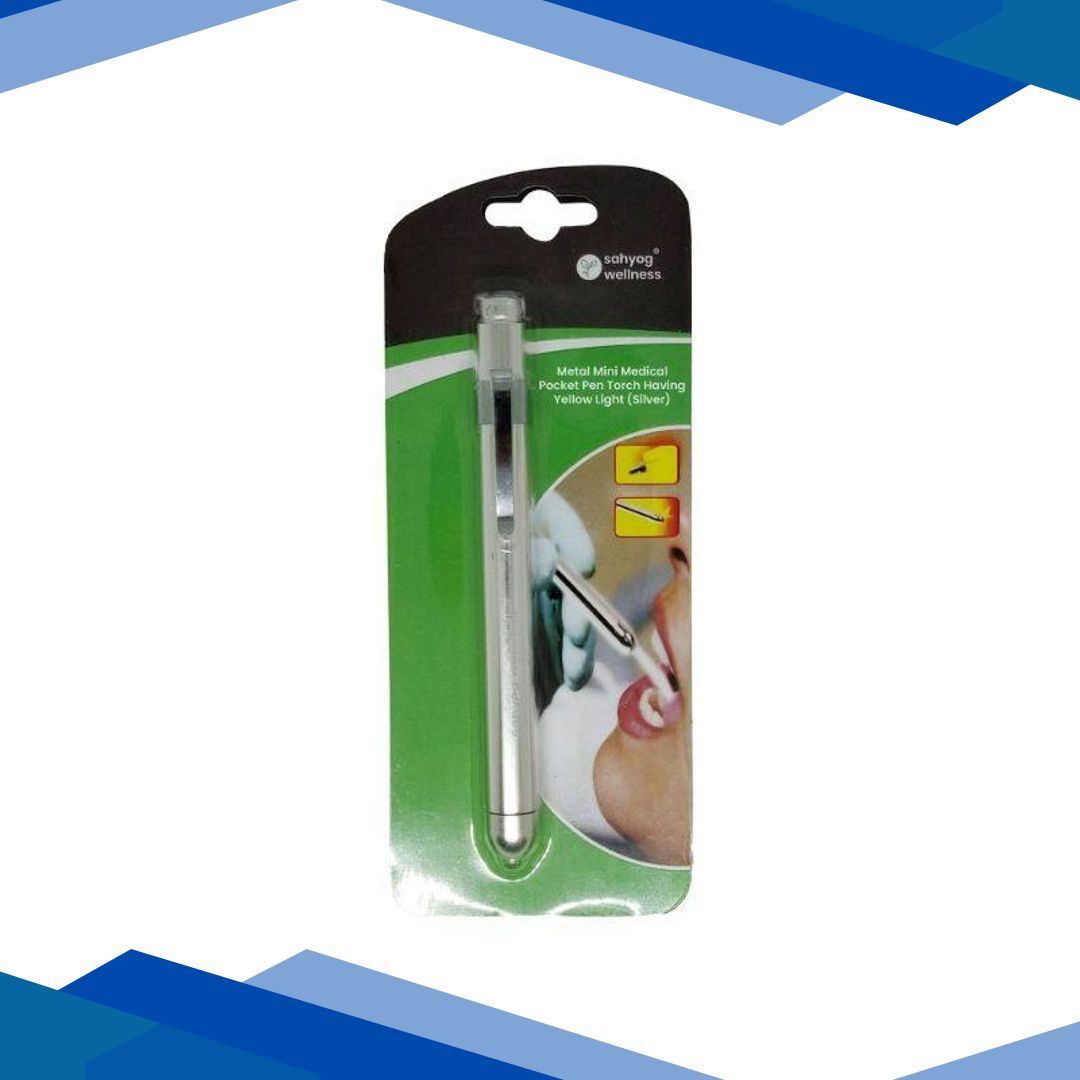 Sahyog Wellness Metal Mini Medical Pocket Pen Torch (Yellow Light) – Silver