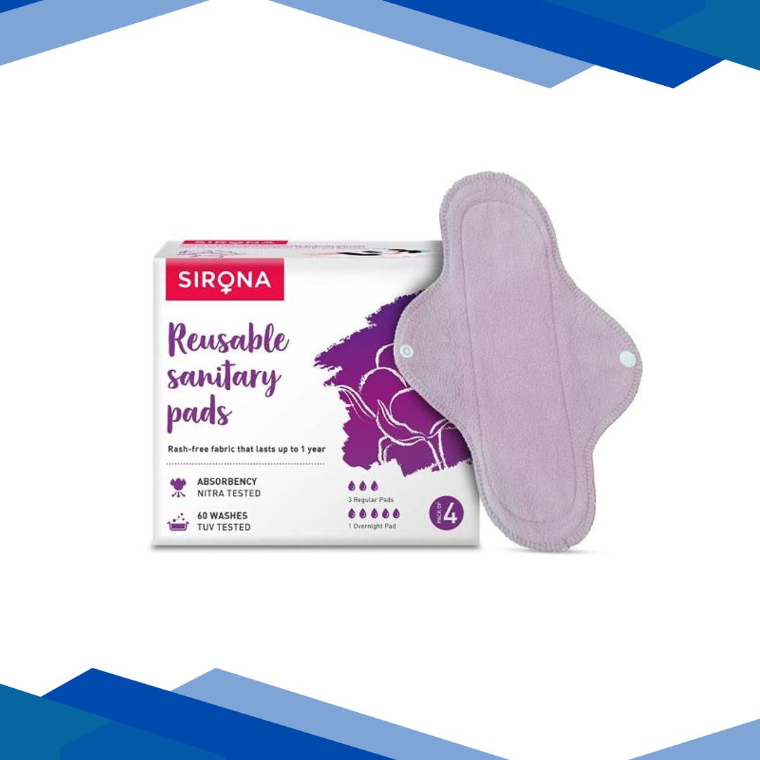 Sirona Reusable Sanitary Pads for Women (Pack of 4) (3 Regular Pads + 1 Overnight Pad)