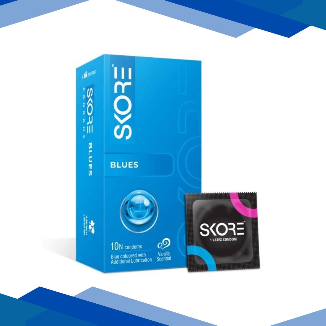 Skore Vanilla Scented with additional Lubrication Condoms – Blues 10’s