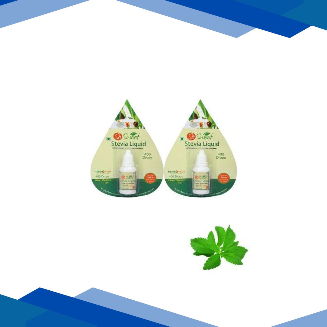 So Sweet 100% Natural 0% Calories Sweetener Stevia Liquid (Pack of 2) 800 Drops 40 ml