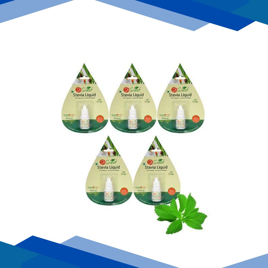 So Sweet 100% Natural 0% Calories Sweetener Stevia Liquid (Pack of 5) 500 Drops 25 ml