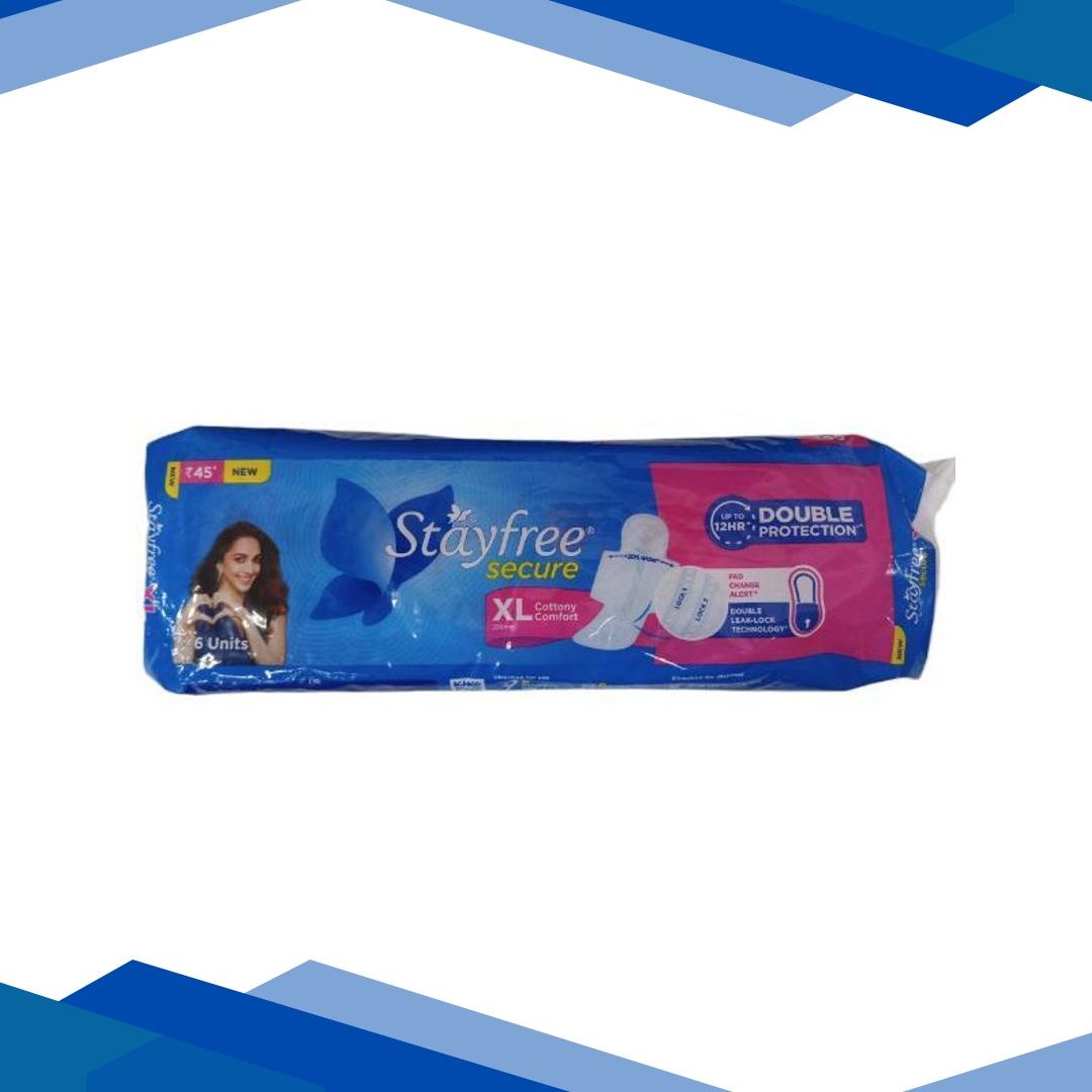 Stayfree Secure Cottony comfort with DOUBLE PROTECTION Sanitary Pads (XL) 6’s
