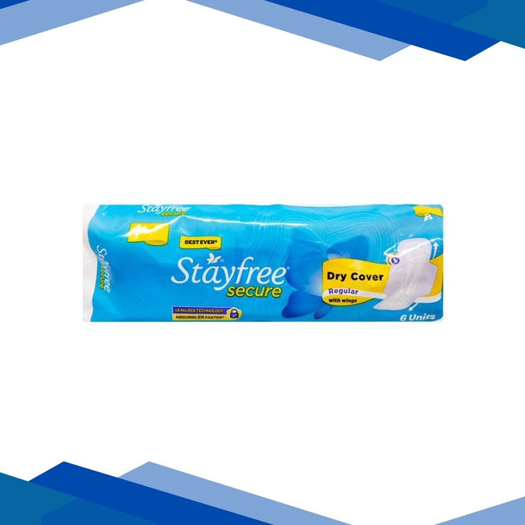 Stayfree Secure Dry Cover with Wings Sanitary Pads – Regular 6’s