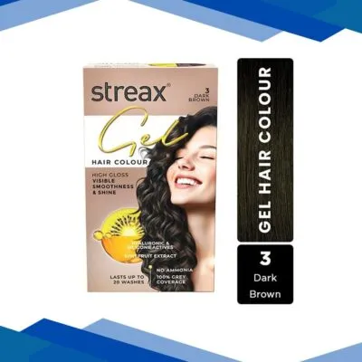 Streax Gel Hair Colour for women, Dark Brown 3, No ammonia hair color, 100% grey coverage 150 ml