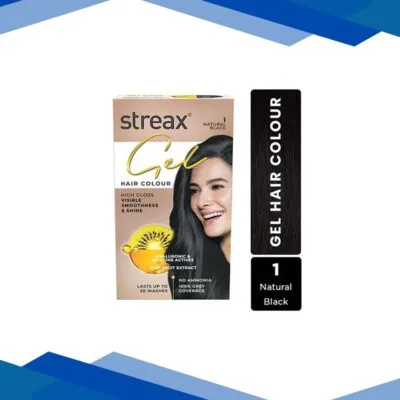 Streax Gel Hair Colour for women, Natural Black 1, No ammonia hair color, 100% grey coverage 150 ml