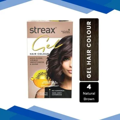 Streax Gel Hair Colour for women, Natural Brown 4, No ammonia hair color, 100% grey coverage 150 ml