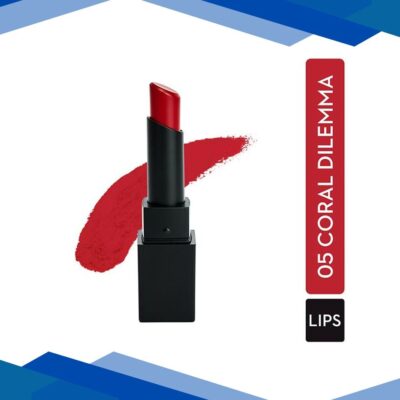 SUGAR Cosmetics Nothing Else Matter Longwear Lipstick – 05 Coral Dilemma (Bright Orange Red) 3.2 gm