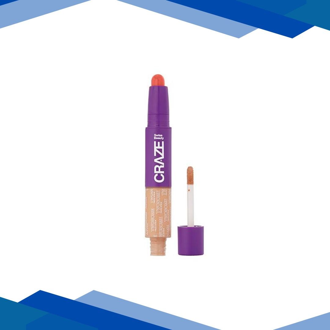 Swiss Beauty Craze Twosome Lightweight Face Stick, 2-In 1 Liquid Concealer and Creamy Blush 4 – Deep Pink 9.4 gm