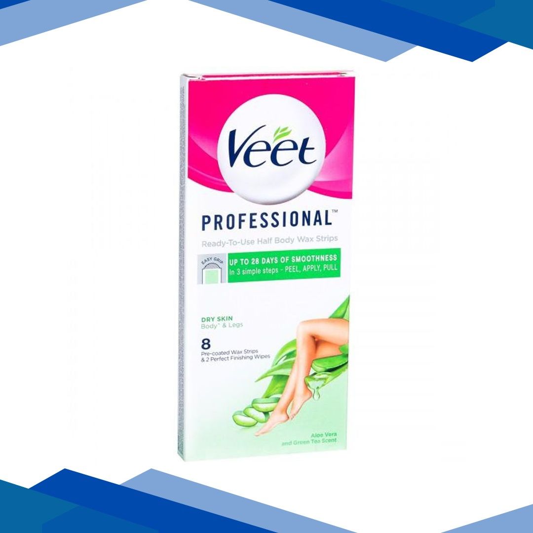 Veet Professional Half Body Wax Strips (Dry Skin) 8’s with Perfect Finishing Wipes 2’s