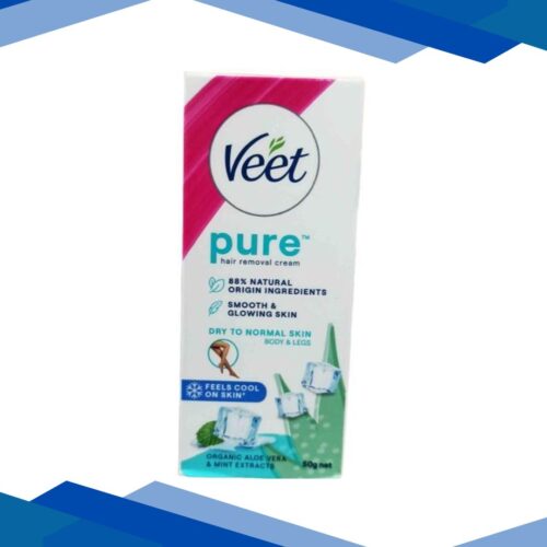 Veet Pure Hair Removal Cream Dry To Normal Skin With Organic Aloe Vera & Mints Extracts 50 g