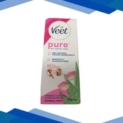 Veet Pure Normal Skin Body & Full Bikini Hair Removal Cream – Organic Aloe Vera & Rose Extracts 30 g
