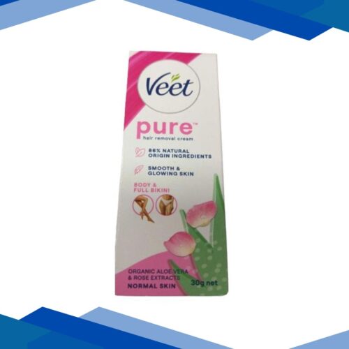 Veet Pure Normal Skin Body & Full Bikini Hair Removal Cream – Organic Aloe Vera & Rose Extracts 30 g
