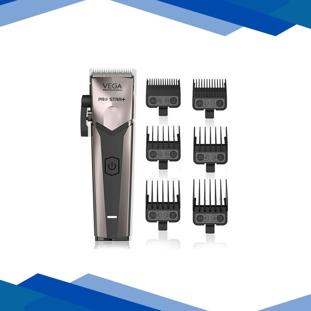 VEGA Professional Pro Star+ Hair Clipper with 7000 RPM, 6 Comb Attachment, 180 Min Runtime, VPPHC-11 1’s