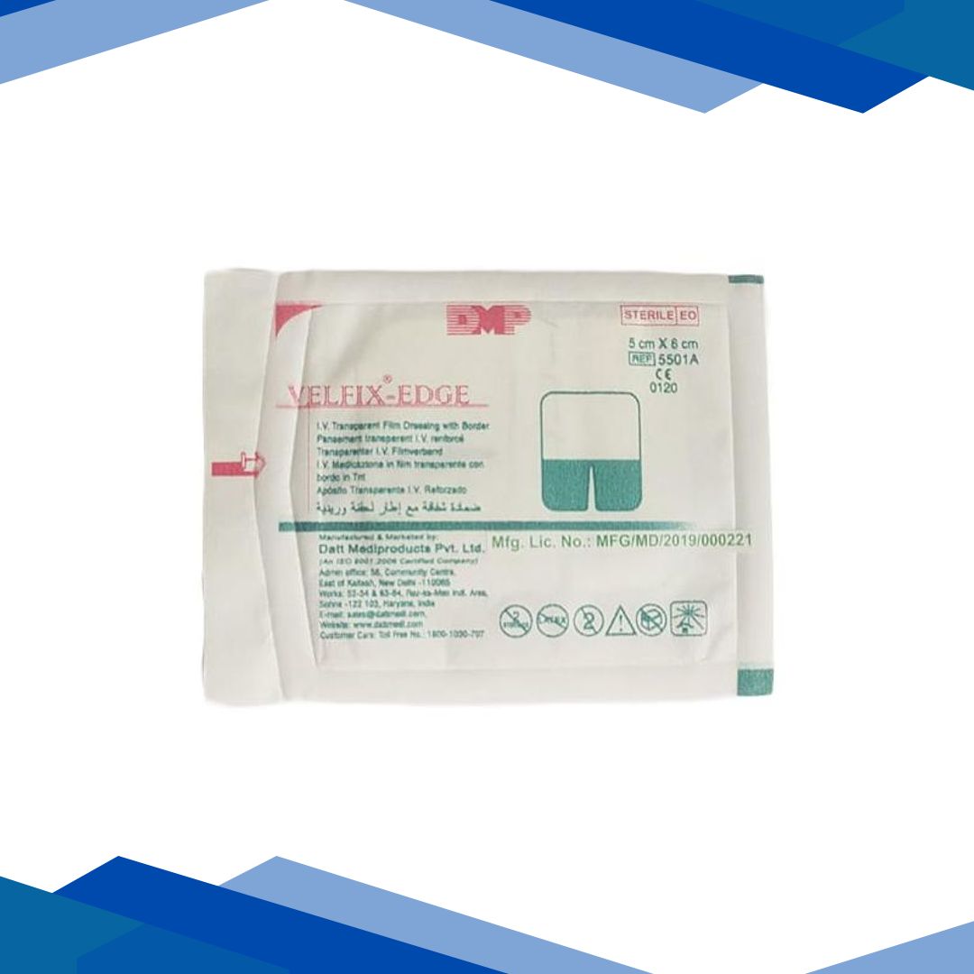 Velfix Edge I.V. Transparent Film Dressing With Border (5501A) (5 cm x 6 cm) 1’s