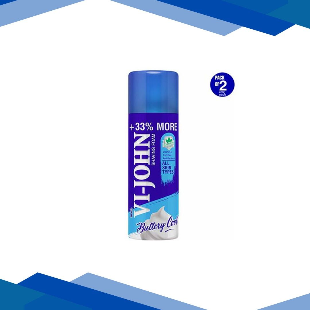 VI-JOHN Shaving Foam All Skin Type with Vitmin E and Anti-Bacterial 400ml , Shaving Foam for Men 2’s
