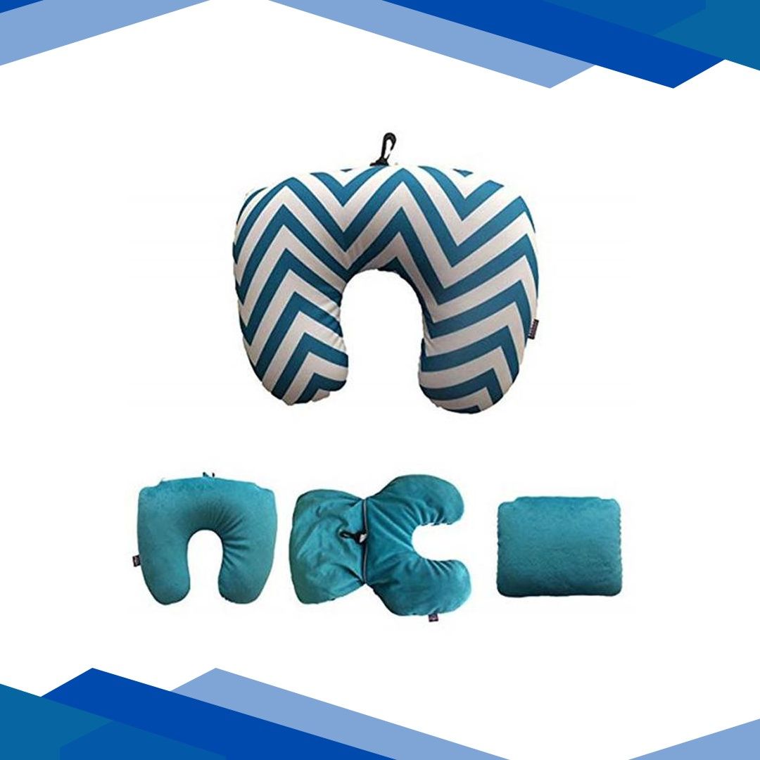 VIAGGI 2 in 1 Microbeads Convertible Neck Pillow- White & Blue