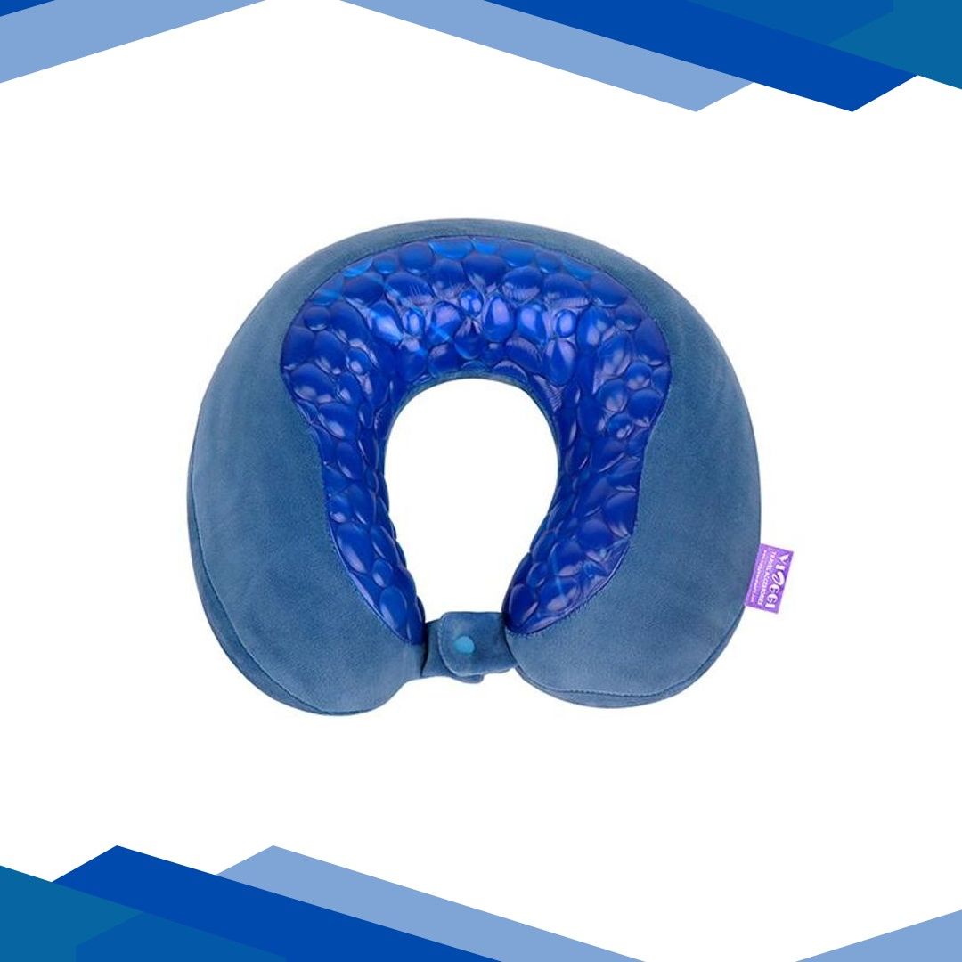 VIAGGI U Shape Cooling Gel Silicon Memory Foam Travel Neck Pillow – Blue