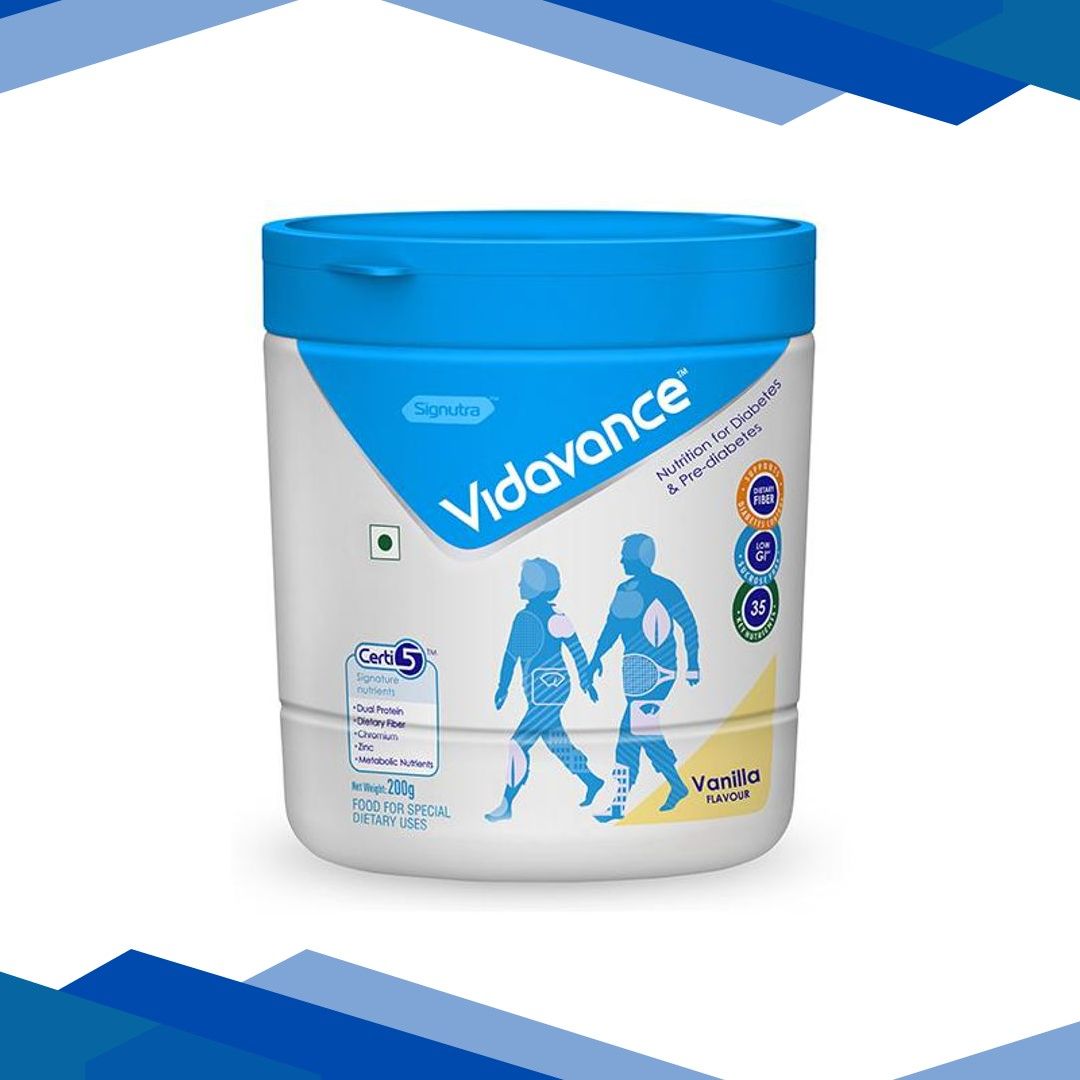Vidavance Nutrition Supplement Powder for Diabetes & Pre-Diabetes Jar – Vanilla Flavour 200 g