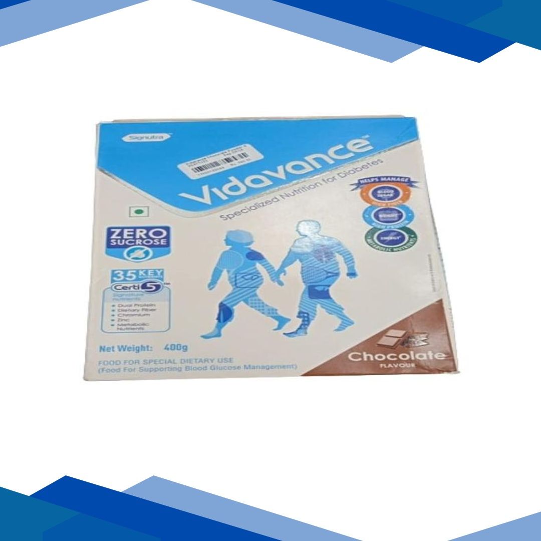 Vidavance Zero Sucrose Specialized Nutrition Supplement Powder for Diabetes Refill – Chocolate Flavour 400 g