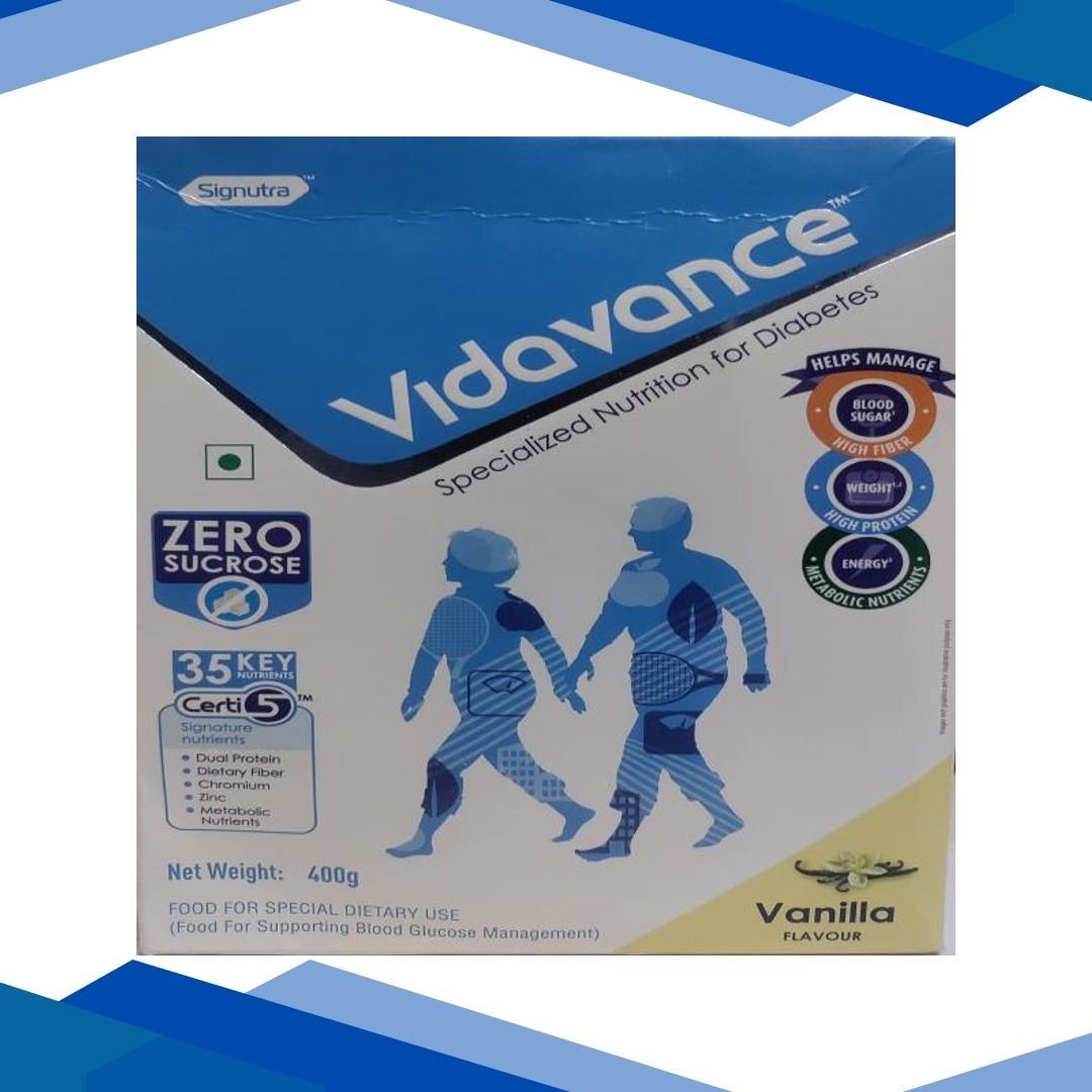 Vidavance Zero Sucrose Specialized Nutrition Supplement Powder for Diabetes Refill – Vanilla Flavour 400 g