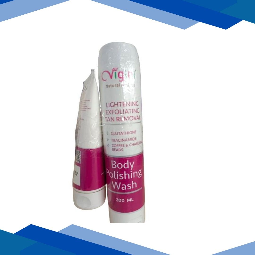 Vigini Lightening Exfoliating Tan Removal Body Polishing Wash 200 ml + Lightening Brightening Sun Protection UVA & UVB Body Polisging Cream 100 ml