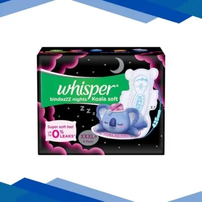 Whisper Bindazzz Nights Koala Soft Sanitary Pads for Women, XXXL+ 8 Napkins 96 gm