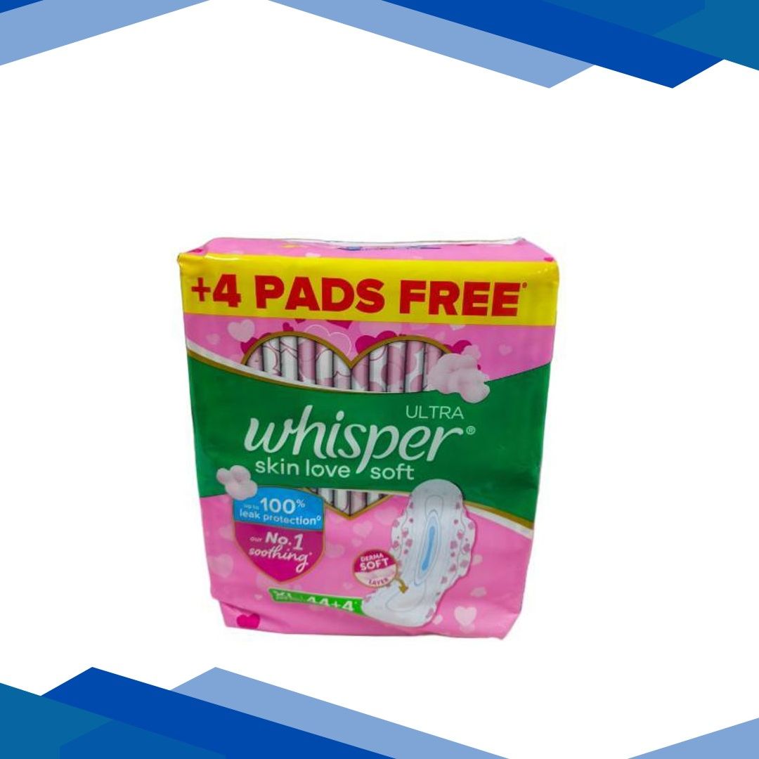 Whisper Ultra Skin Love Soft Sanitary Pad XL (Pack of 44’s + 4 Free)