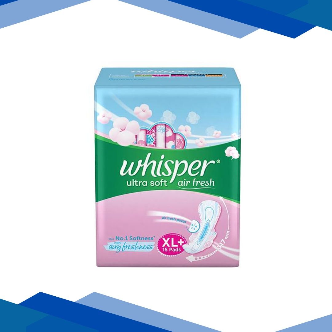 Whisper Ultra Soft Air Fresh Sanitary Pads (XL +) 15’s